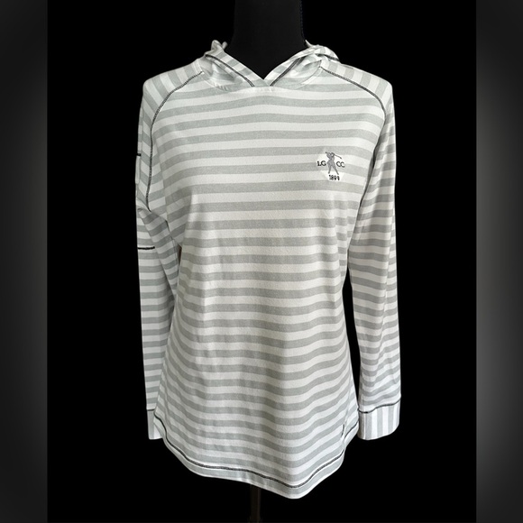 FootJoy Tops - Footjoy Pullover Women’s Light Grey Striped Size Medium Golf Logo Hoodie